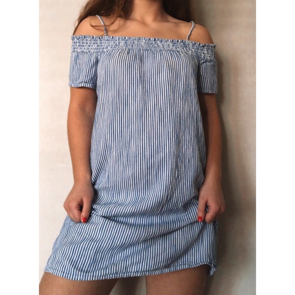 girls blue striped dress